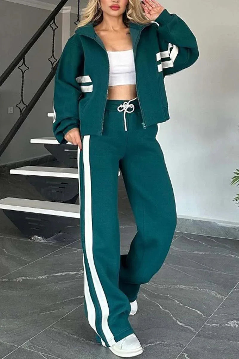 Women's striped zipper set