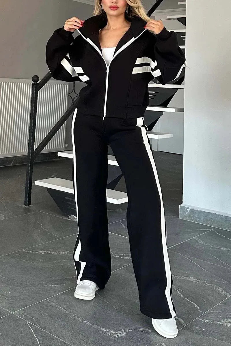 Women's striped zipper set