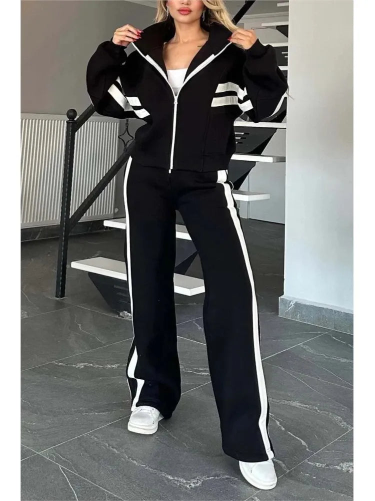 Women's striped zipper set