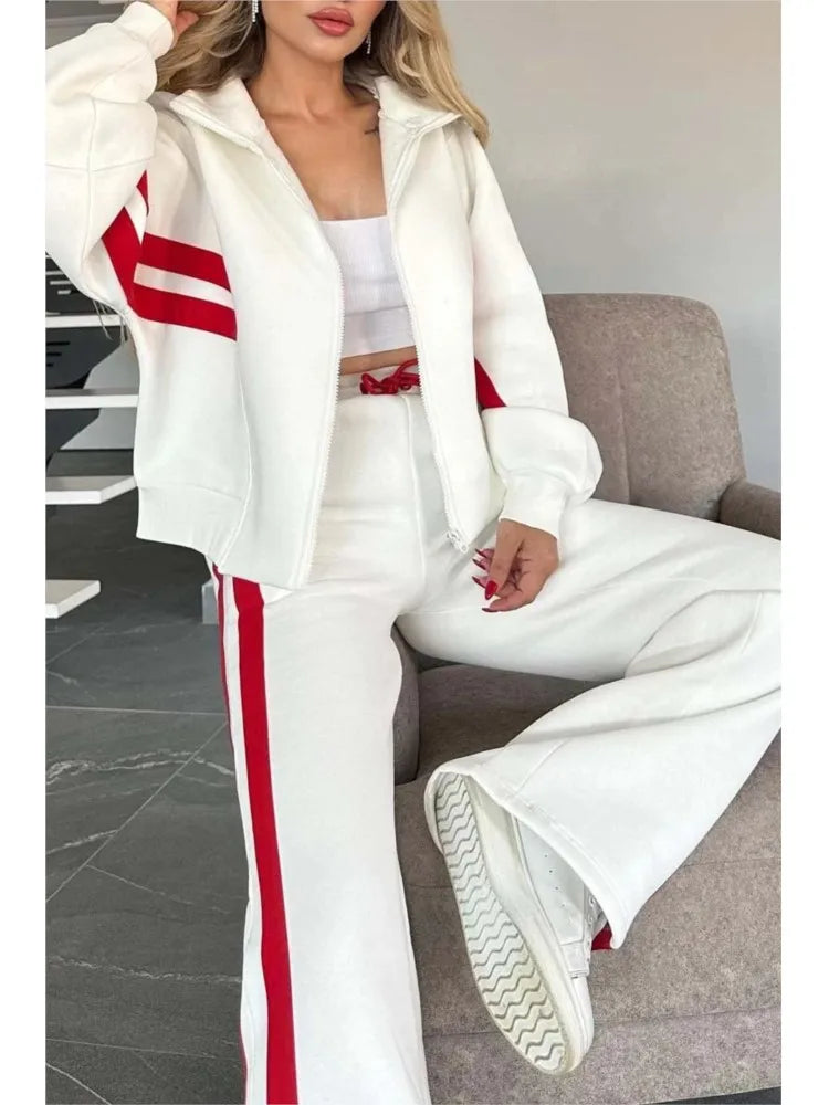 Women's striped zipper set